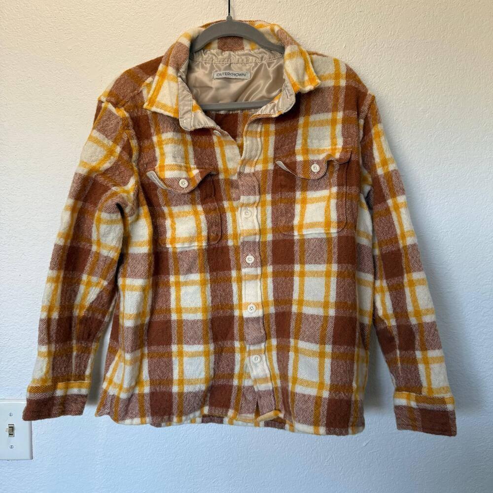 Outerknown Manteco Wool Blanket Shirt Mens XL Brown Flannel Shacket Casual Cozy
